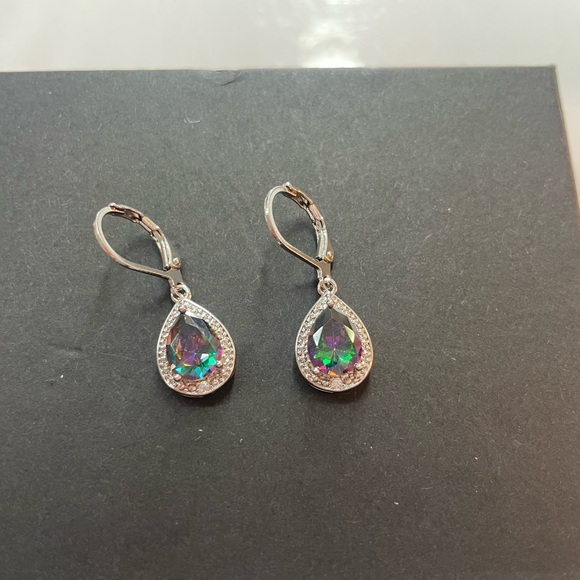 Silver Teardrop Mystic Topaz Halo Drop Earrings - Women - Picture 2 of 2